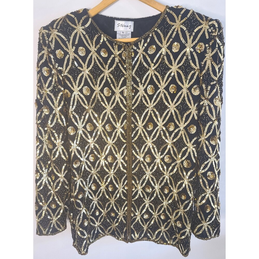 Rare Vintage 80s Stenay Beaded Clasp Silk Blouse